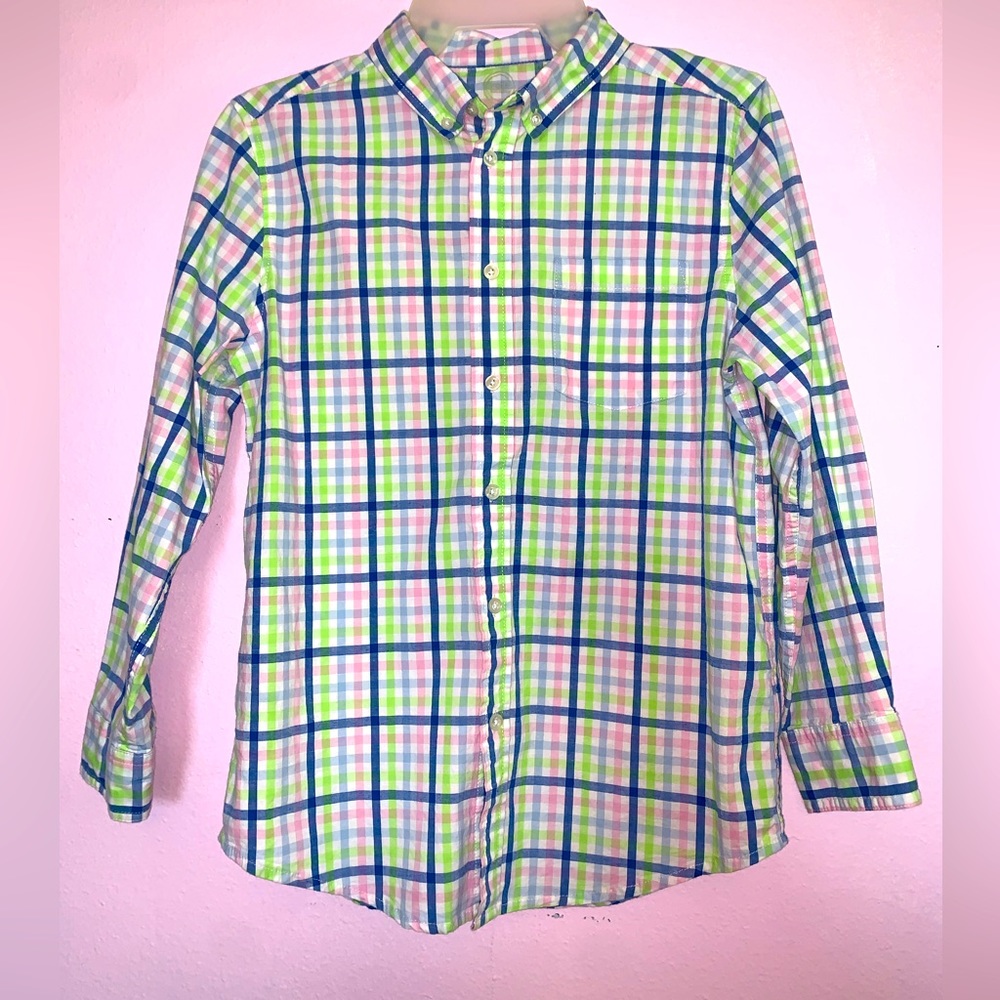 Boys Size 10-12 Husky Long Sleeve Plaid Shirt